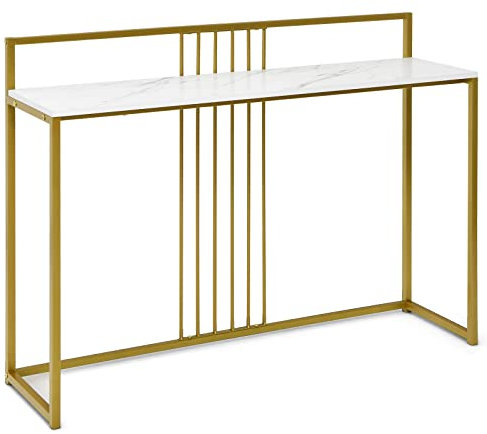 GIANTEX Konsolentisch Marmor Gold, Beistelltisch Flurtisch Marmoroptik & Metallgestell, Couchtisch Sofatisch modern Design, schmaler Sideboard Tisch Anrichte, 120 x 32,5 x 88 cm
