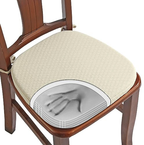 BUYUE Luxus Memory Foam Stuhl Kissen 1 Pack, Jacquard 40cm U-Form komfortable Esszimmerstuhl Pad, abnehmbare rutschfeste Küche Stuhl Sitzkissen, (1 Stück, Beige)