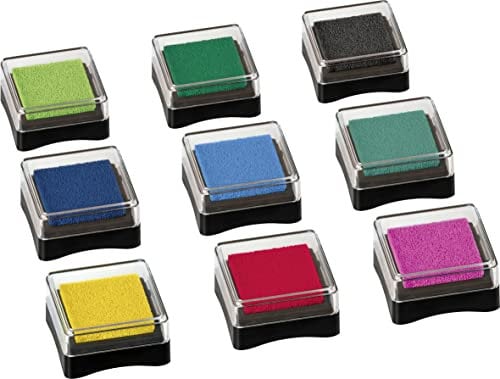 Heyda Stempelkissen Textil 9 Farben sortiert: gelb, rot, pink, himmelblau, dunkelblau, türkis, grün, dunkelgrün, schwarz