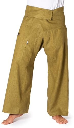 PANASIAM Thai Fischerhose für Damen & Herren - Thai Wickelhose aus Hanf | Thai Fisherman Pants, Unisex, auch als Yogahose oder Kampfsporthose, flexible Passform in 2 Längen, Wickeltechnik, einfarbig