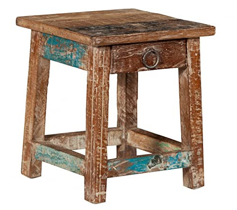 Biscottini Taburete de madera bajo 25x30x25 cm | Taburete de baño | Banco de madera reciclada | Taburete de madera pequeño | Soporte para plantas