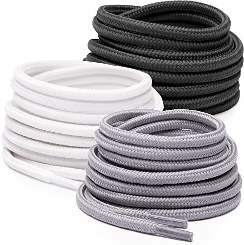 Miscly Cordones Redondos [3 Pares] Para Zapatos, Zapatillas de Deporte y Botas - Diámetro 4 mm (69 cm, Negro, Blanco, Gris)