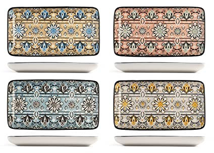 Royal Norfolk Jaipur Set 8 Piatti Rettangolari, in Porcellana, 18x10xH2cm