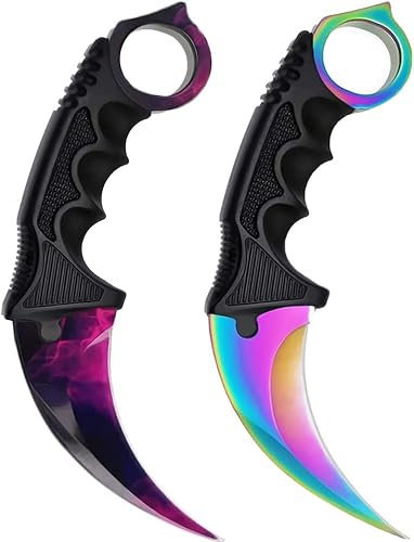 Generisch *2er Pack Duo* Hochwertiges CSGO Skin Jagdmesser Messer Trainer Klinge Feststehende Klinge Trainingsmesser Taschenmesser Jagd Outdoor + Case By Cracker24 (Lila + Fade)
