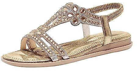 YUMIJUAN Sandales Femme Été Confortable Orthopédique Plate Chic Et Élégance Strass Chaussures Sexy Bout Ouvert Été Décontracté Pas Cher A La Mode Sandales