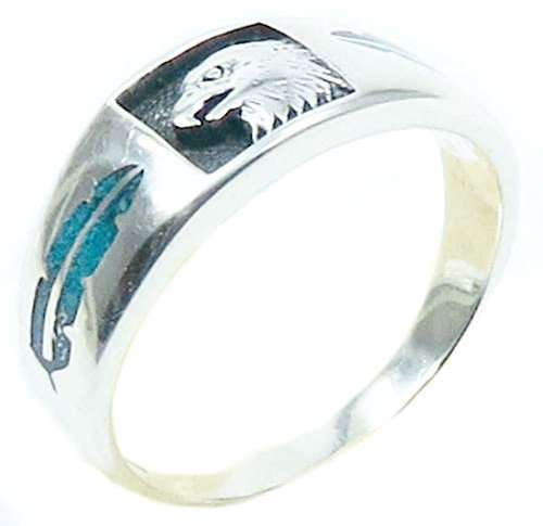 Indianerschmuck Ring Sterling Silber Navajo Chip Inlay Türkis Adler Federn - Eagle and Feathers (64.75 (20.6))