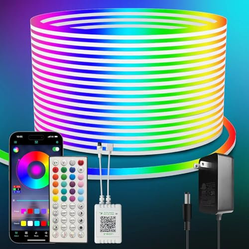 Eruibos Van LED Streifen 10m, IP65 Wasserdichte Silikon Lichtband, 24V Flexibel RGB Neon LED Strip, Dimmbare Seil Lichter Mit Fernbedienung für DIY Home Schlafzimmer Innen Außen Dekoration