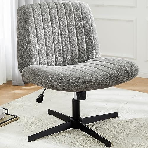 DUMOS Cross Legged Bürostuhl, Armloser Breiter Schreibtischstuhl Keine Räder, Moderner Home Office Schreibtisch Stuhl Swivel Verstellbarer Stoff Eitelkeit Stuhl