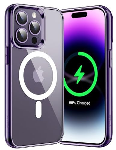 JETech Magnetic Case for iPhone 14 Pro 6.1-Inch Compatible with MagSafe Wireless Charging, Shockproof Phone Bumper Cover, Anti-Scratch Clear Back (Deep Purple)