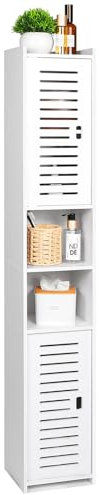 AIIKTOTA Armoire sur Pied de Salle de Bain, Meuble de Rangement, Meuble Salle de Bain Rangement Polyvalent pour Salon, Cuisine, Salle à Manger, Blanc