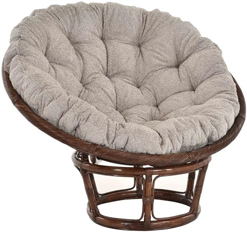 Krines Home Papasansessel XXL mit Kissen Relax Papasan Chair Natur Rattan Liegesessel (Dunkelbraun, Ø120cm)