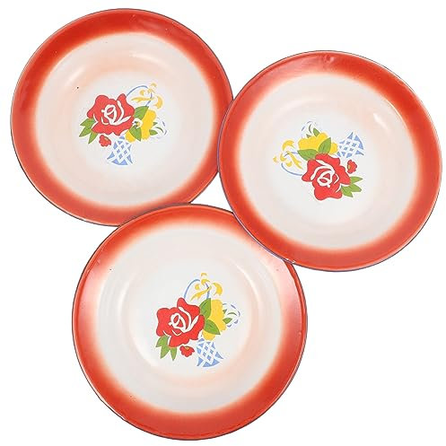 LIFKOME 3piezas Plato De Esmalte Decorativo Bandeja Multiusos Para Frutas y Aperitivos Diseño De Chino