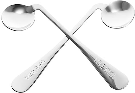 Mobestech 2 Piezas Cuchara para comer para ancianos cuchara de cena cucharas de acero inoxidable utensilios cubiertos conveniente cuchara para ancianos cuchara adaptable para el hogar adulto