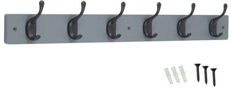 keypak Modern Wall Mounted Coat Rack, Matte Black Hooks on Wood Base (Grey/Matte Black, 6 Hooks)