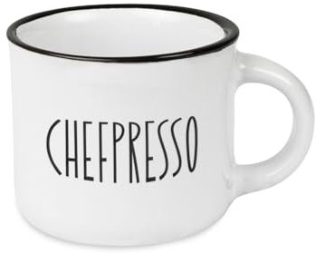 LS-LebenStil Vintage Espresso-Tasse 95ml Spruch Chefpresso Keramik Weiß Emaille-Look