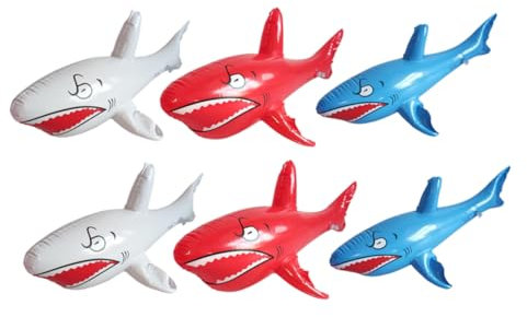 VICASKY Juguetes Inflables De Agua Tiburón De PVC para Niños, Tamaño Mediano, Color Tricolor, Juguetes Flotantes Interactivos para Exterior, Uso Piscina, Paquete De 6 Unidades