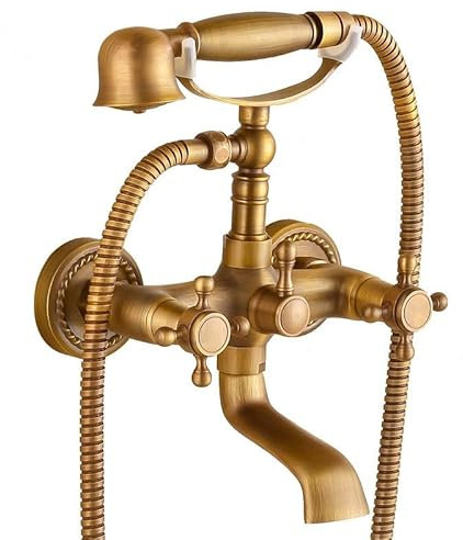 ZYCDP Robinet Mitigeur Baignoire Vintage Robinet De Douche Robinet de Douche Chaud et Froid Robinetterie Baignoire Laiton Croisée, Antique