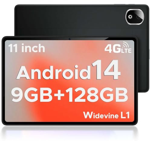 DOOGEE T30E Tablet 11 Inch, Android 14 Tablets, 128GB ROM/1TB TF, 4G Android Tablet with Sim Card Slots, 8000mAh, 5G WiFi 6, Widevine L1, 3.5mm Jack, GPS, Face Unlocked, OTG, Type-C - Black