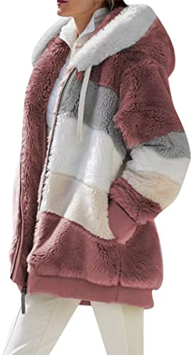 OMZIN Damen Winter Einfache Lässige Jacke Warme Lockere Basic Strickjacke Mit Taschen Plüsch Zip Up Jacke