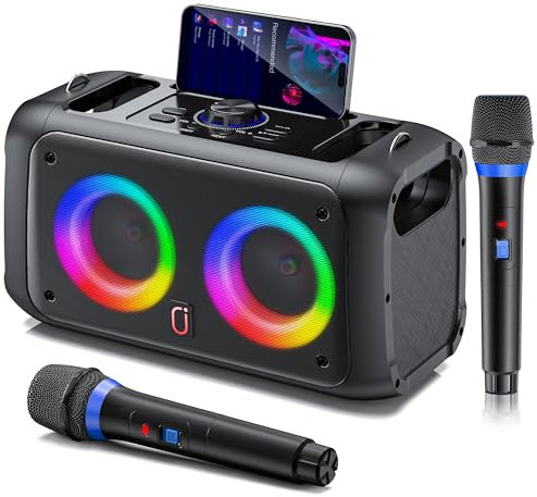 JYX Karaoke Maschine mit 2 kabellosen Mikrofonen, tragbarer Bluetooth Lautsprecher für Erwachsene und Kinder, Karaoke PA-System unterstützt TF-Karte/USB, AUX-in, TWS für Partys