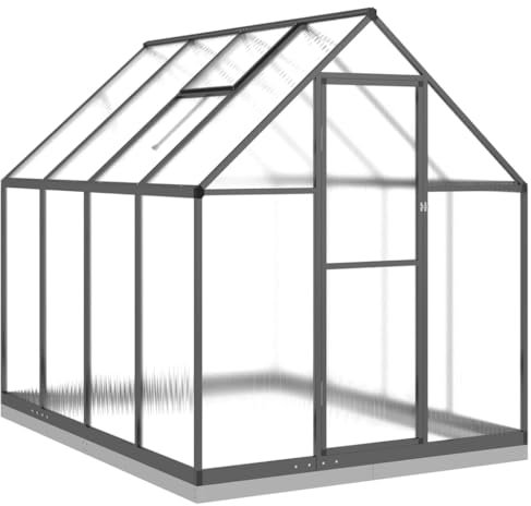 vidaXL Gewächshaus mit Fundamentrahmen, Pflanzenhaus mit Dachrinnensystem Flügeltür, Treibhaus für Pflanzen, Frühbeet, Anthrazit Aluminimum
