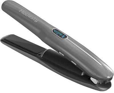 Modesty 2 in 1 Glätteisen Kabelloser Haarglätter und Lockenwickler, über USB Aufladbares Keramik-Glätteisen, Mini-Reiseglätter mit 6 Stufen Ainstellbarer Temperatur, 4800mA Batterie