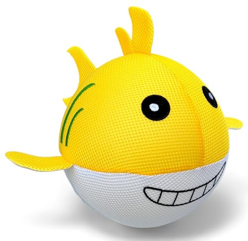 MIJOMA Fröhlicher Wasserball Fisch, Stoffbezug, Springball Ø23cm, Robuster Polyester, Langlebiges Wasserspielzeug für Spiele an Land & Wasser, Familienfreundlich (Gelb-Weiß)