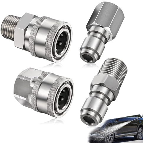 Dtoterul 4 Stück Hochdruckreiniger Kupplung 1/4 Zoll, Schnellkupplung für Hochdruckreiniger, Aus Edelstahl Männlich Weiblich Zubehör für Hochdruckreiniger mit Innengewinde (Silber)