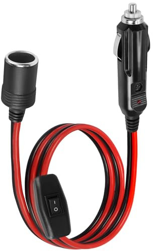 GELRHONR Cigarette Lighter Extension Cord, 12V Car Cigarette Lighter Male Plug to Female Socket 16AWG Heavy Duty Cord with ON Off Switch, 15A Fuse, for Tire Pump, Air Compressor (0.6M/2Ft)