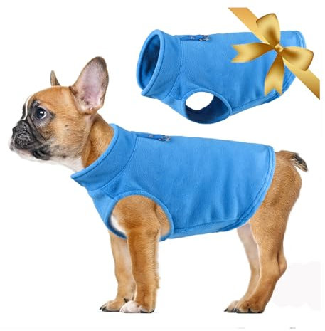 Hundeweste Fleece Pullover Winterjacke für kleine und mittlere Hunde mit D-Ring Leine Kaltwettermantel Hoodie, Blau,M