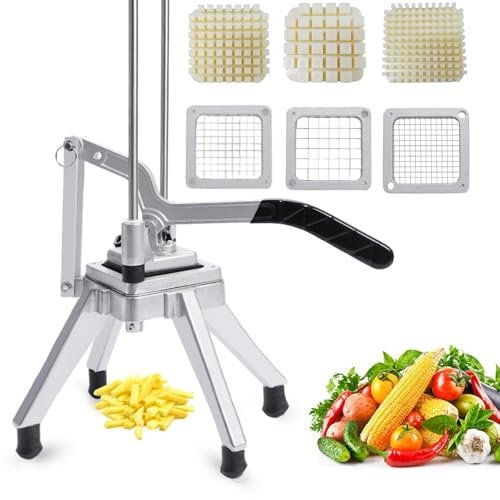 Coupe-Frites Pommes de Terre Professionnel,Coupe Frites en Acier Inoxydable,Commercial Coupe-légumes,avec 3 lames de rechange,Manuel Coupe-Légumes Multifonction