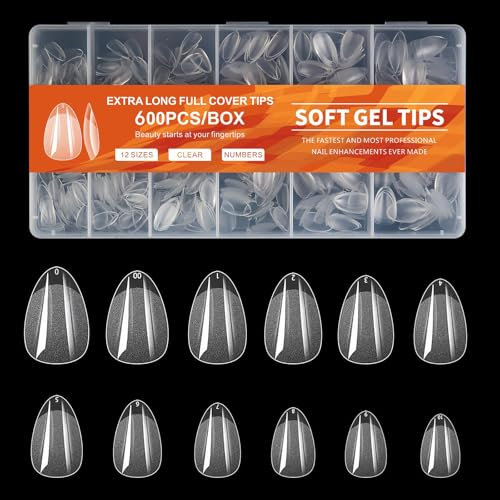 OWLMATE 600 Pièces Capsule Americaine Ongle Amande, Demi Capsules Ongles, Pose Americaine Ongle Pour DéButant De Manucure Et Diy Nail Art - Transparent