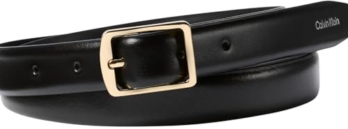 Calvin Klein Women's Classic Square Buckle 2.0 cm Leather Belt, Black (Black), 27.6 inches