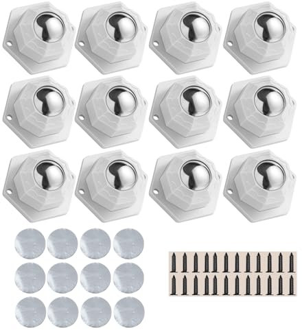 Wenrescry 12 Stück Möbelrollen,Kugelrollen für möbel,Selbstklebende 360° Universalrollen für Möbel und schwere Gegenstände, Möbelrollen für einfachen Transport, ABS-Material, Möbelgleiter für Boden