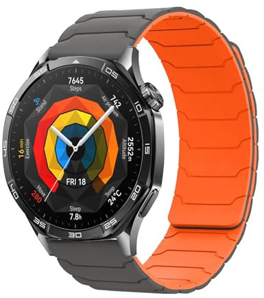 Hinnwer 22mm Armband Kompatibel mit Huawei Watch 5 46mm/GT 5/GT 5 Pro, Doppelseitiges Magnetische Silikon Ersatzarmband für Huawei Watch GT 4 46mm GrauOrange
