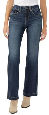 Silver Jeans Co. Women's Avery-Denim High Rise Curvy Fit Trouser Leg Jeans, Luxe Stretch Indigo, 34W x 33L
