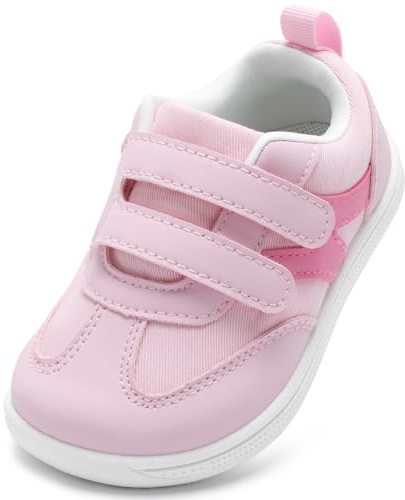 STQ KIDS Scarpe Barefoot Bambini Suola Zero Drop Punta Larga Ginnastica Bambina Bambino Antiscivolo per Primi Passi Asilo/Scuola/Gioco Rosa 20 EU/I4
