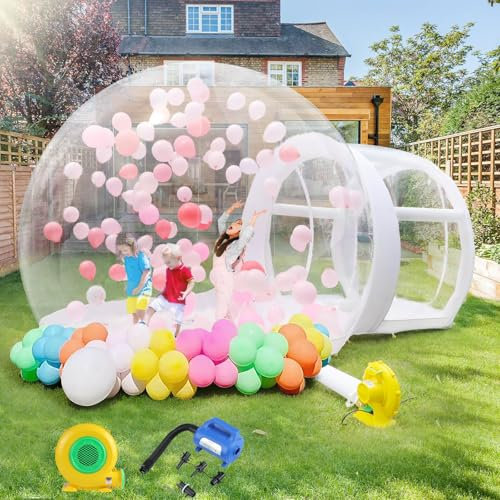 Inflatable Bubble House, 10ft Dia Clear PVC Inflatable Dome Tent with 750W Blower 600W Air Pump 6ft Tunnel for Kids Party Wedding Garden Commercial Use