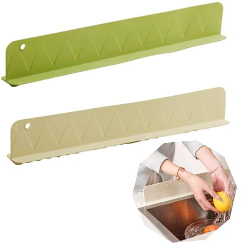 2 PCS Silicone Sink Splash Guard, Sink Water Splash Guard, Kitchen Sink Splash Guard, 40cm with Suction Cups, 2 Pack (Green + Beige), Flexible and Reusable Water Barrier for Kitchen and Bathroom