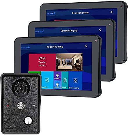 JKJZSALJ Video-Türklingel, kabelgebunden/kabellos, 9 Zoll, 3 Monitore, Gegensprechanlage, Zutrittskontrollsystem, kabelgebundene Kamera, HD 1080P
