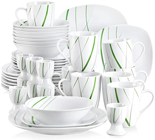 CCKUYT Juegos de vajilla, Juego de vajilla, Juego de vajilla de Porcelana Pintada a Mano de 18 Piezas con patrón de Hojas con Platos y Cuencos, Juego de Cena de cerámica f