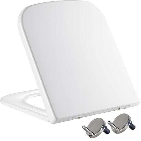 MASS DYNAMIC Square Toilet Seat – White Soft Close Loo Seat with Quick Release, Universal Fit for Square Toilet Pans, Top Fix Hinges, Easy Installation (40.0cm x 36cm) - Pakc of 3