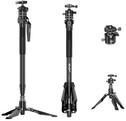COMAN One-Touch in Fibra di Carbonio è un Monopiede Fotocamere | Monopiede Video Leggero.Una Base Inclinabile a U, Gambe Rimovibili e una Testa a Sfera con una Capacità di Carico Massima 5kg