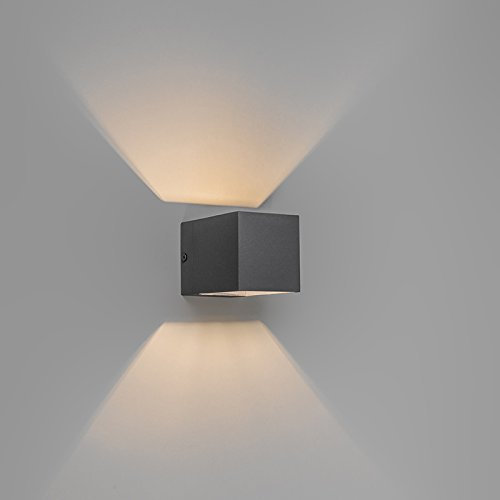Qazqa - Modern Set mit 3 modernen Wandleuchten Anthrazit - Transfer I Wohnzimmer I Schlafzimmer - Aluminium Quadratisch - LED geeignet G9