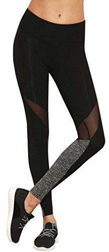 SUCES Damen Yoga Fitness Gym Laufen Jogging Tennis Squash Hockey Leggings Stretch Hose Sport Stretch Leggings Training Tights Hohe Taille Mesh Net Yoga Länge Tights Sportshose (Black, L)