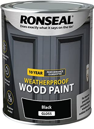 Ronseal 10 Year Weatherproof 2-in-1 Wood Paint Black Gloss 750ml
