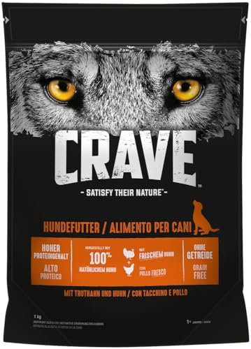 Crave Hundefutter Trockenfutter Adult 1+ Mit Huhn & Truthahn, 1 Beutel (1 x 1kg)