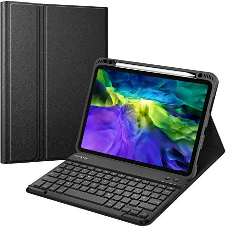 FINTIE Tastatur Hülle für iPad Pro 11 Zoll 2020 & 2018, Soft TPU Rückseite Gehäuse Schutzhülle mit Pencil Halter, magnetisch Abnehmbarer Bluetooth Tastatur mit QWERTZ Layout, Schwarz
