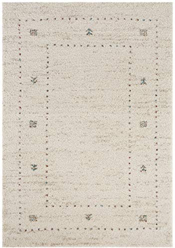 Mint Rugs Nomadic Teppich Hochflor Wohnzimmer-Teppich Weich Flauschig Langflor Shaggy Flokati Boho Ethno-Design für Kinderzimmer Schlafzimmer Küche Flur Creme 160x230 cm