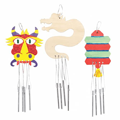 Baker Ross AX843 Chinesisches Windspiel Holz Bastelset - 4er Pack, Basteln für Kinder zum Malen und Dekorieren